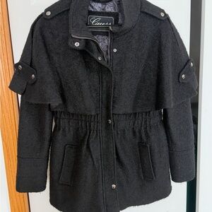 Guess Women's Black Cape Coat with Button Accents